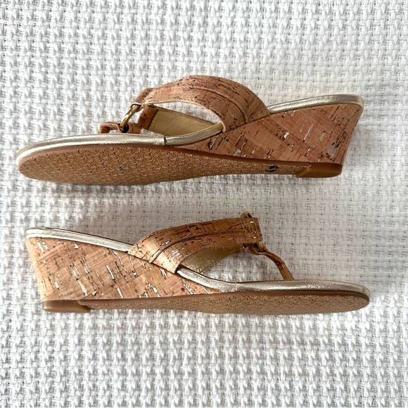 Lilly Pulitzer McKim Natural Cork Gold Wedge Sandals Womens 8.5 Beachy Resort - Picture 7 of 10